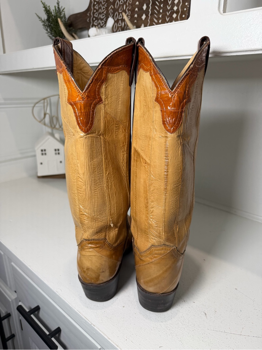 Vintage Justin Eel Skin Cowboy Boots Women's 6B Made in USA Tan Exotic Leather - Picture 6 of 10